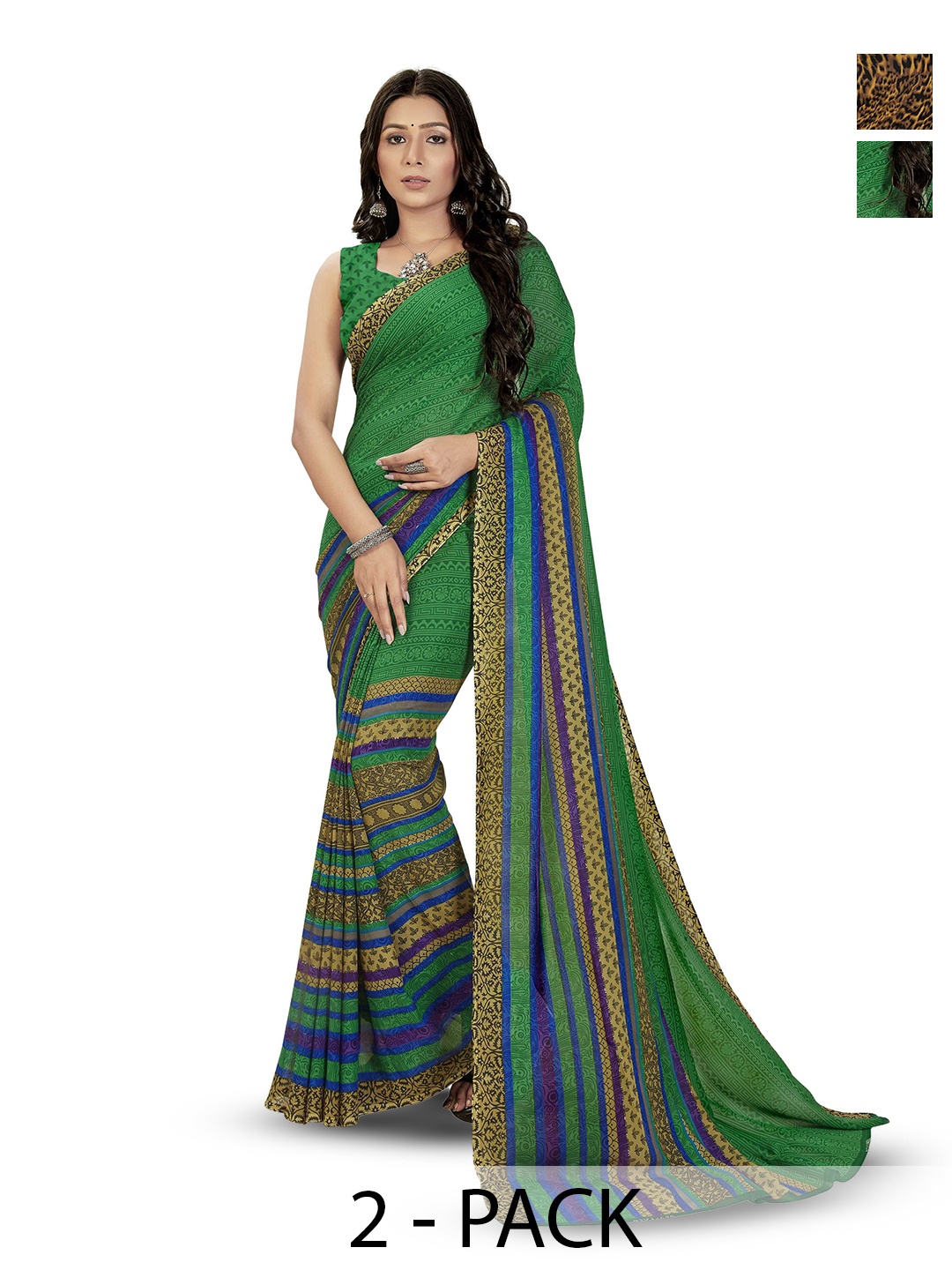 

ANAND SAREES Floral Pack Of 2 Saree With Blouse Piece, Green