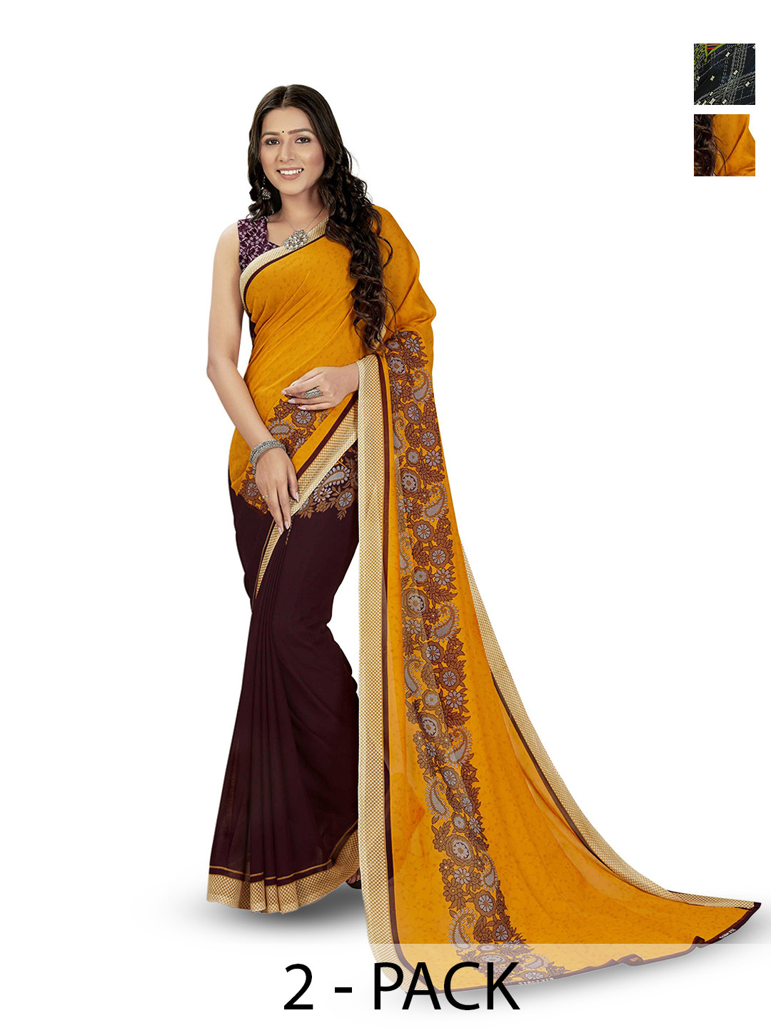 

ANAND SAREES Pack Of 2 Floral Saree With Blouse Piece, Grey