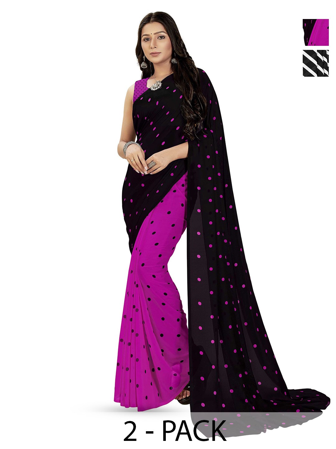 

ANAND SAREES Selection Of 2 Polka Dot Printed Sarees, Purple