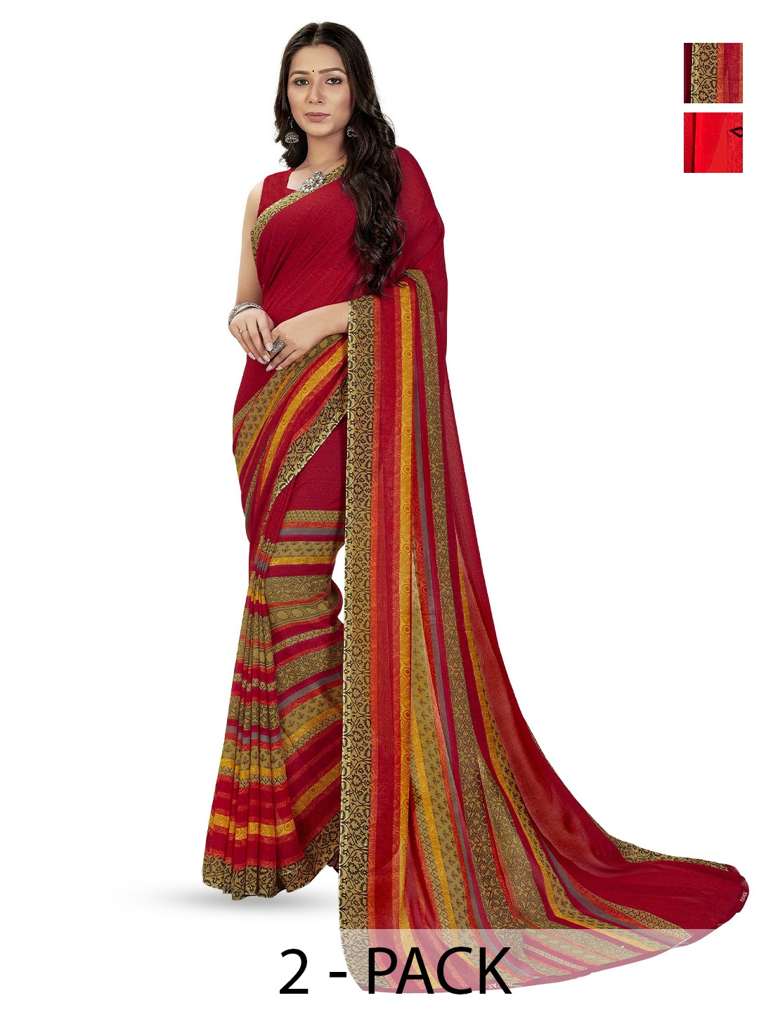 

ANAND SAREES Pack Of 2 Floral Saree With Blouse Piece, Red