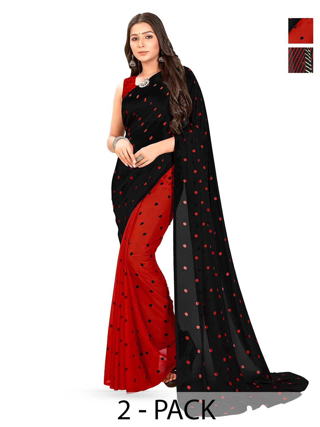 

ANAND SAREES Pack of 2 Polka Dot Saree, Black