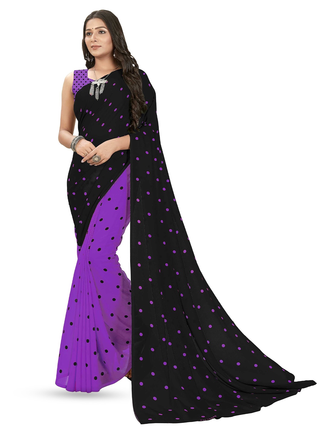 

ANAND SAREES Pack of 2 Polka Dot Saree With Blouse Piece, Purple