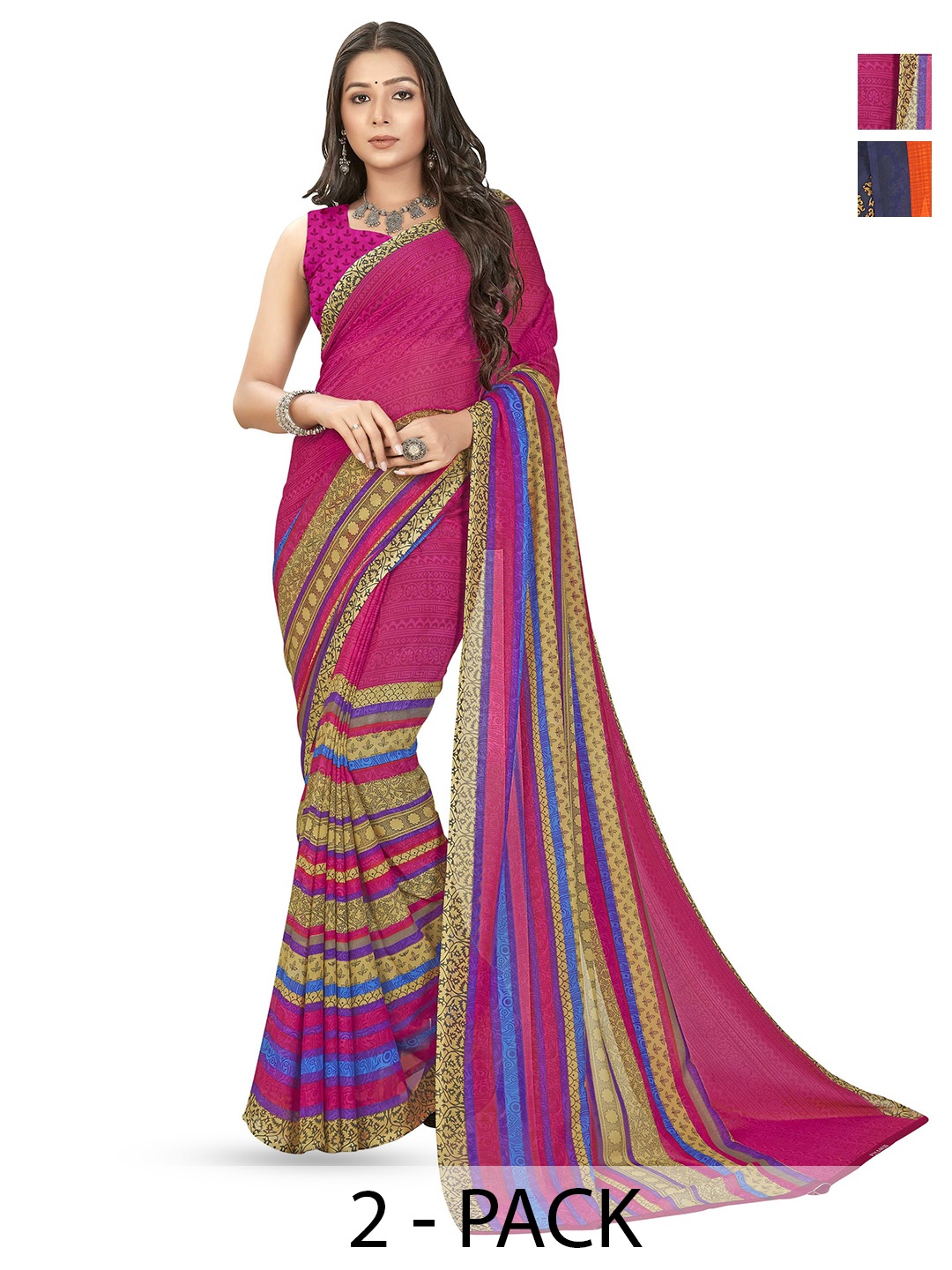 

ANAND SAREES Pack of 2 Ethnic Motifs Saree, Pink