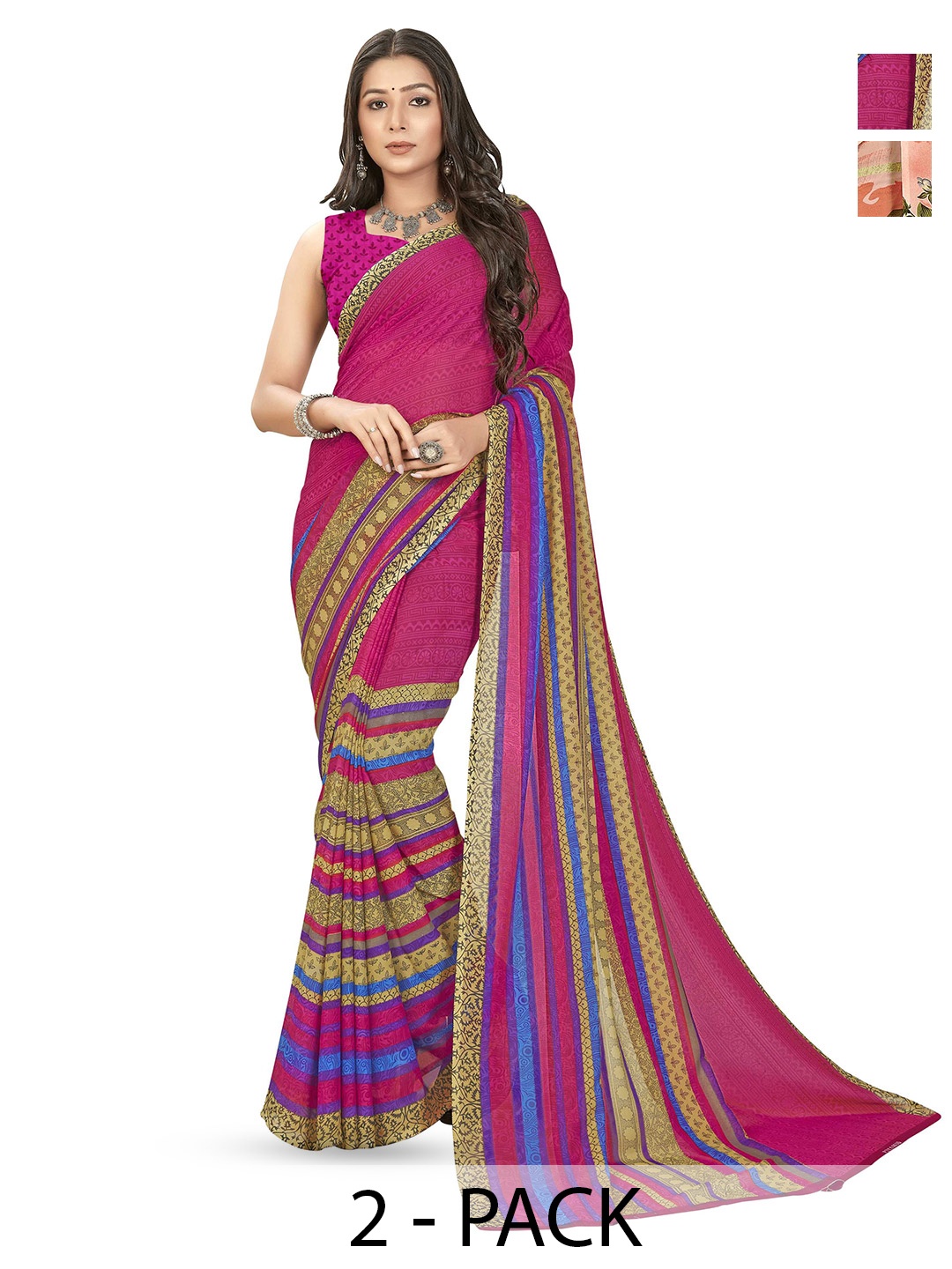 

ANAND SAREES Pack of 2 Floral Saree With Blouse Piece, Peach