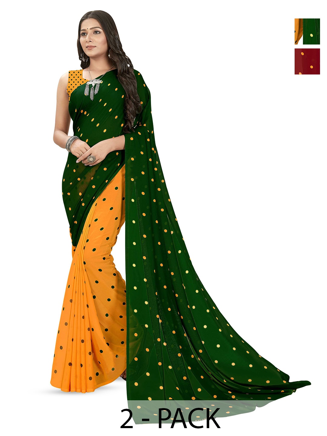 

ANAND SAREES Selection of 2 Polka Dot Saree, Red