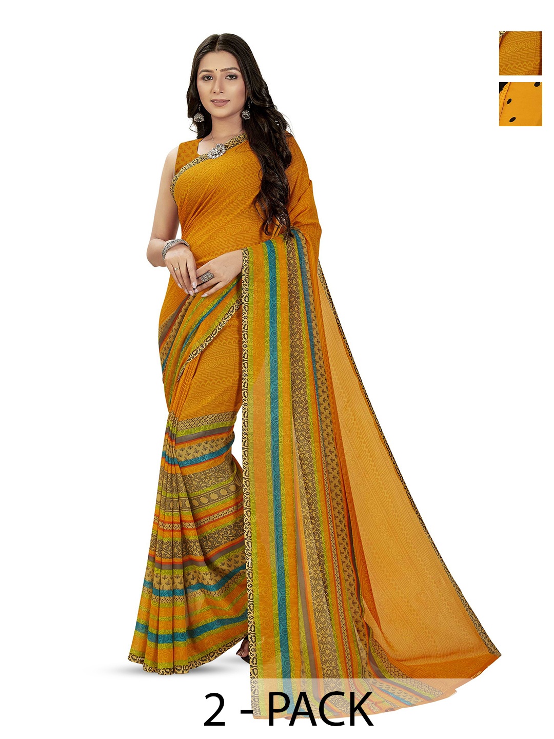 

ANAND SAREES Pack Of 2 Floral Saree With Blouse Piece, Yellow