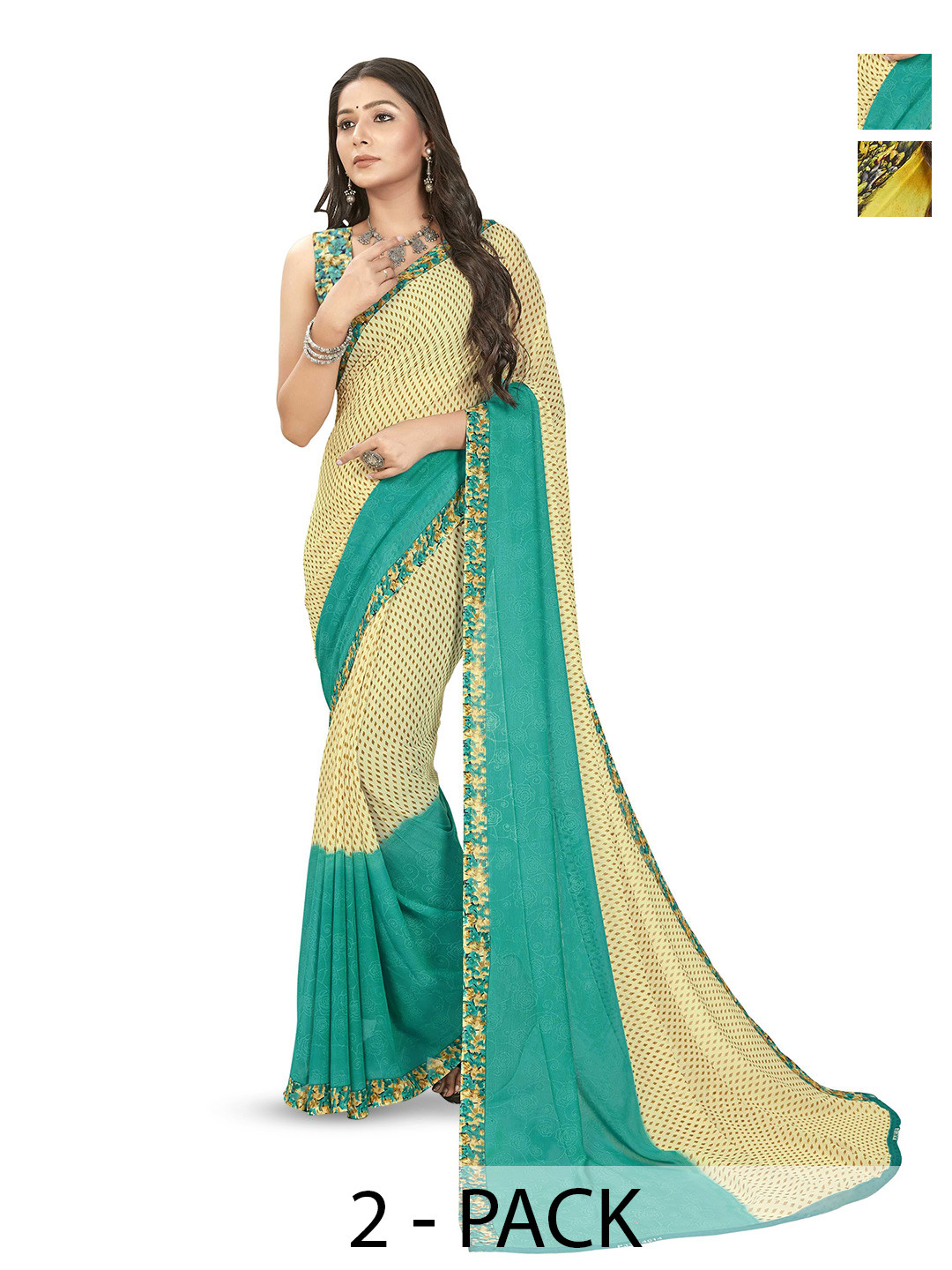 

ANAND SAREES Pack of 2 Floral Saree, Yellow