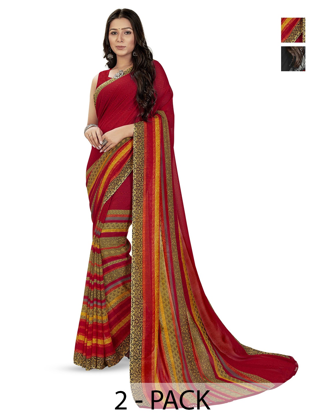 

ANAND SAREES Pack Of 2 Ethnic Motifs Saree With Blouse Piece, Red