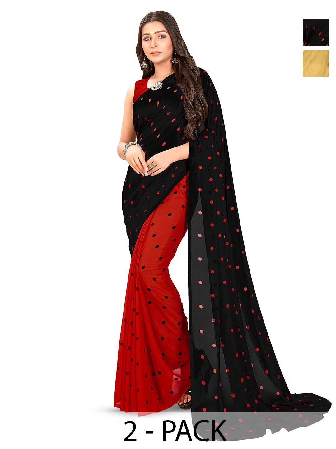 

ANAND SAREES Pack Of 2 Polka Dot Saree With Blouse Piece, Red