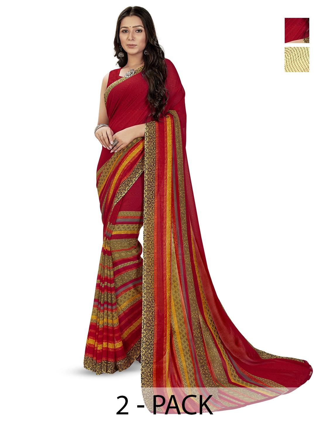 

ANAND SAREES Selection Of 2 Floral Printed Saree, Red
