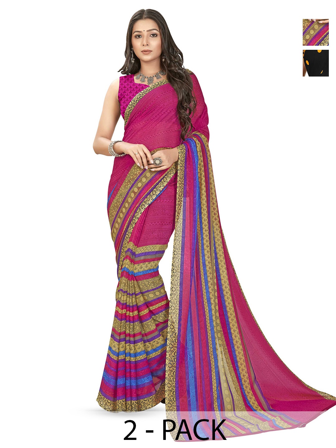 

ANAND SAREES Pack Of 2 Polka Dot Saree With Blouse Piece, Pink