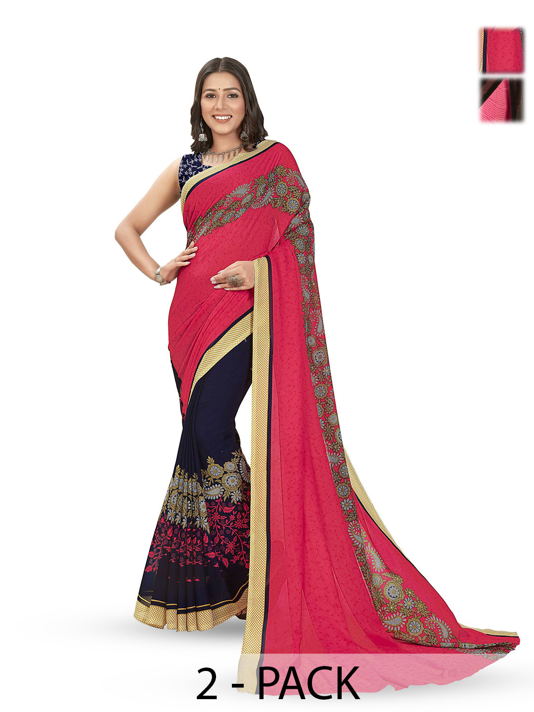 

ANAND SAREES Pack Of 2 Floral Saree With Blouse Piece, Pink