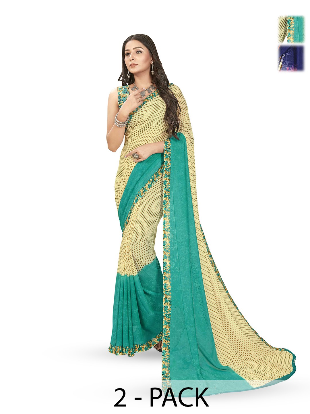 

ANAND SAREES Pack Of 2 Floral Saree With Blouse Piece, Blue