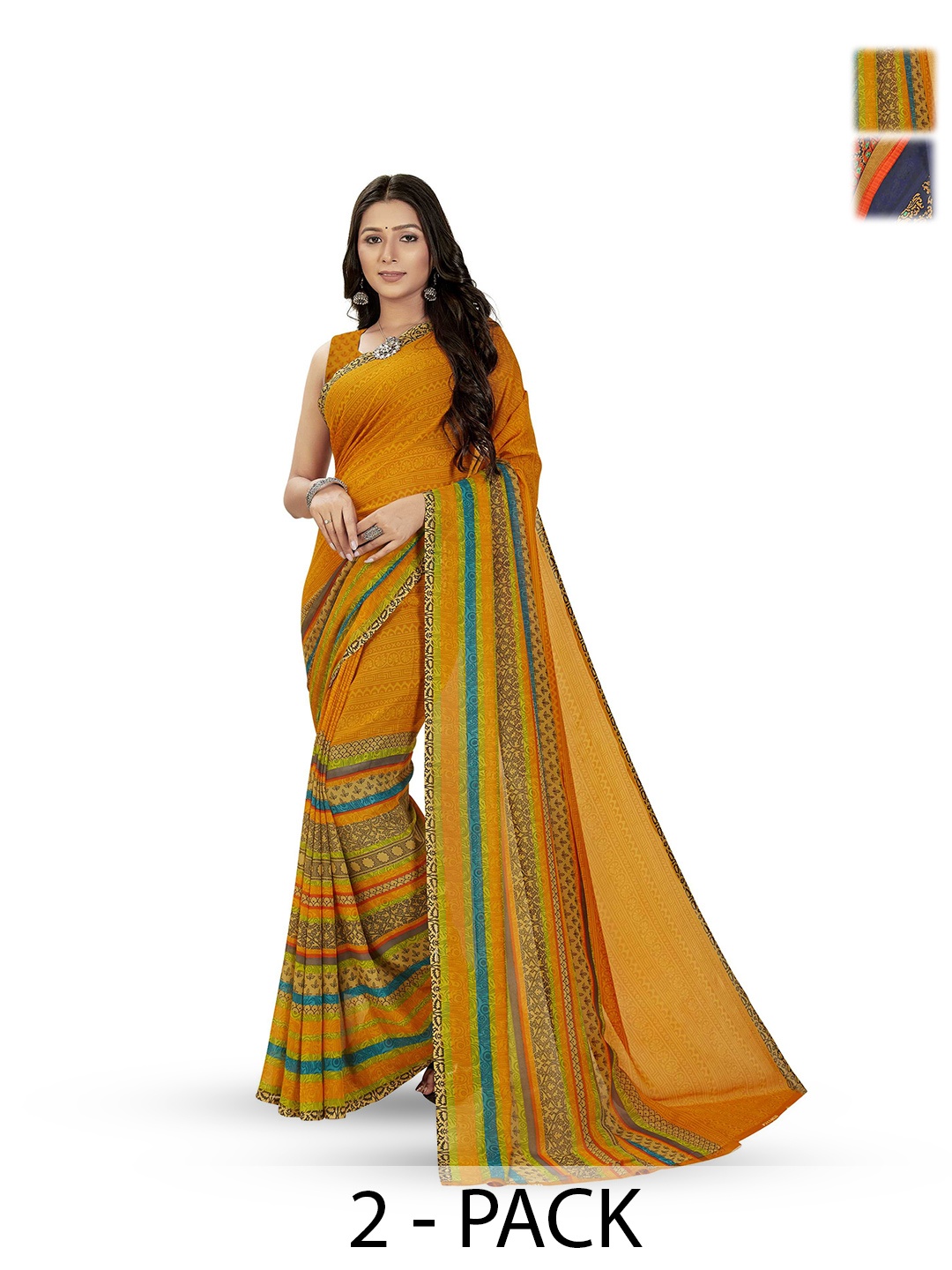 

ANAND SAREES Pack Of 2 Ethnic Motifs Saree With Blouse Piece, Yellow