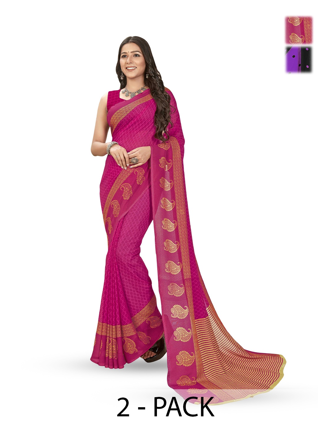 

ANAND SAREES Pack of 2 Polka Dot Saree, Pink