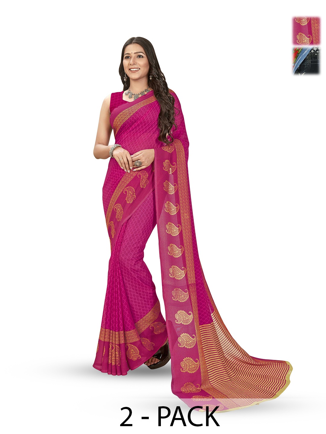 

ANAND SAREES Pack of 2 Floral Saree, Black
