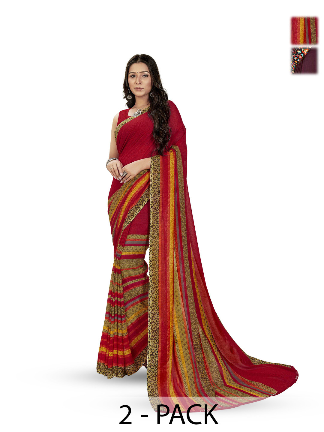 

ANAND SAREES Pack Of 2 Floral Saree With Blouse Piece, Red