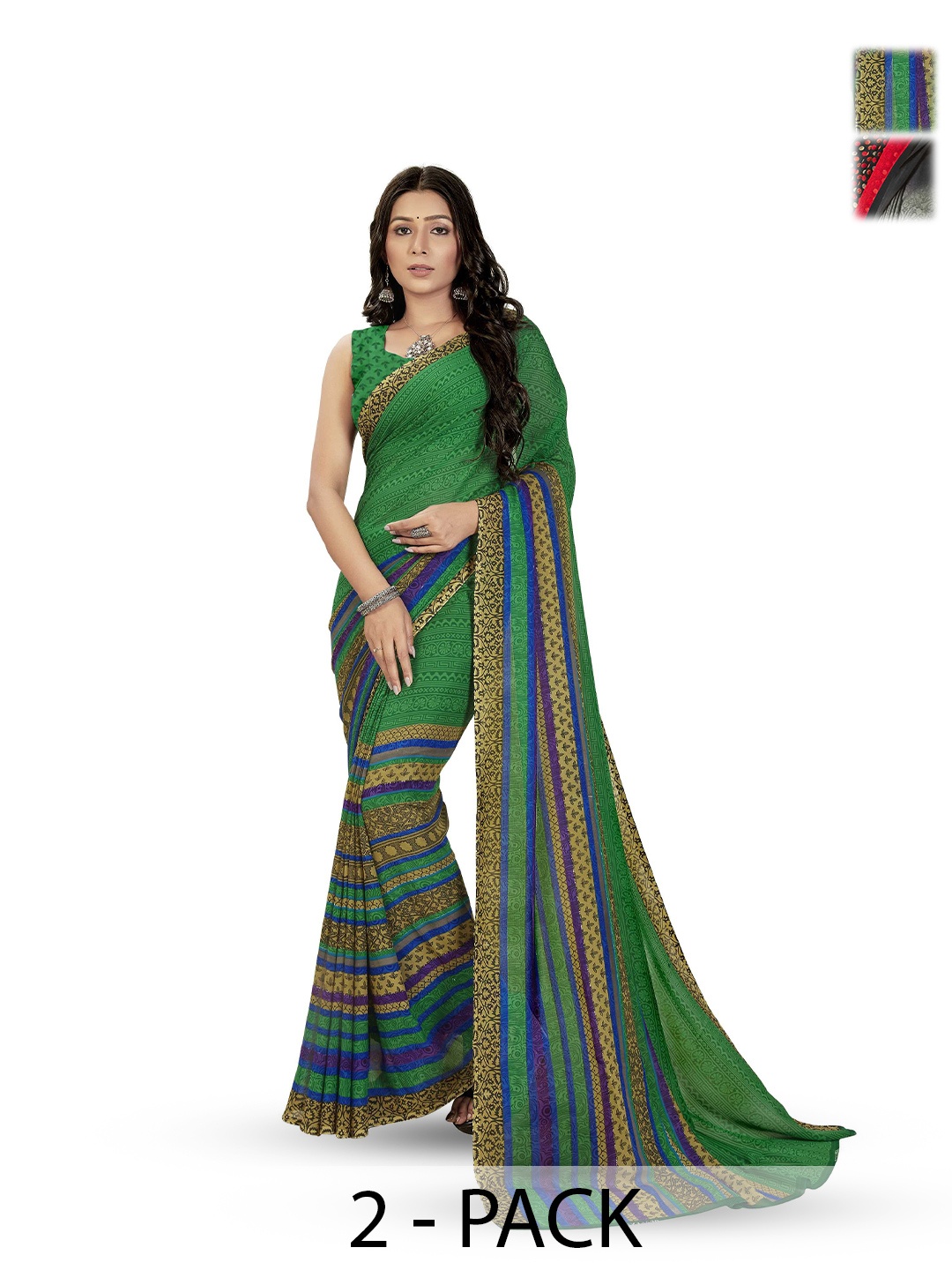 

ANAND SAREES Selection Of 2 Floral Printed Sarees, Grey