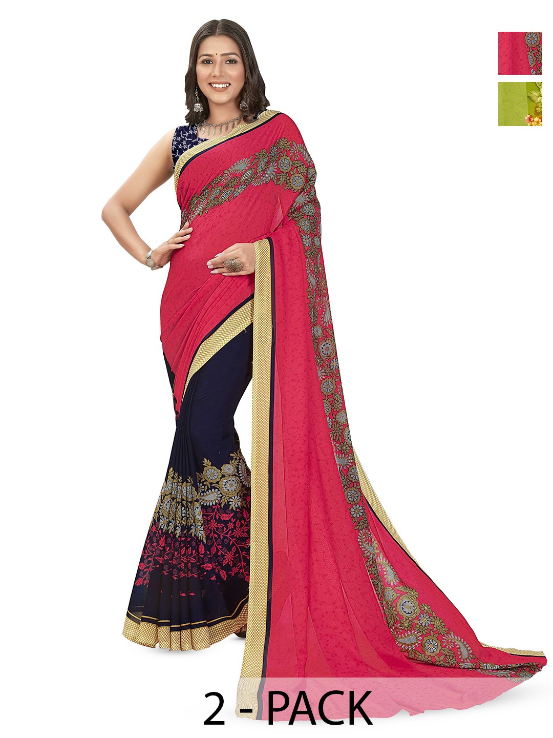 

ANAND SAREES Floral Poly Georgette Saree, Green