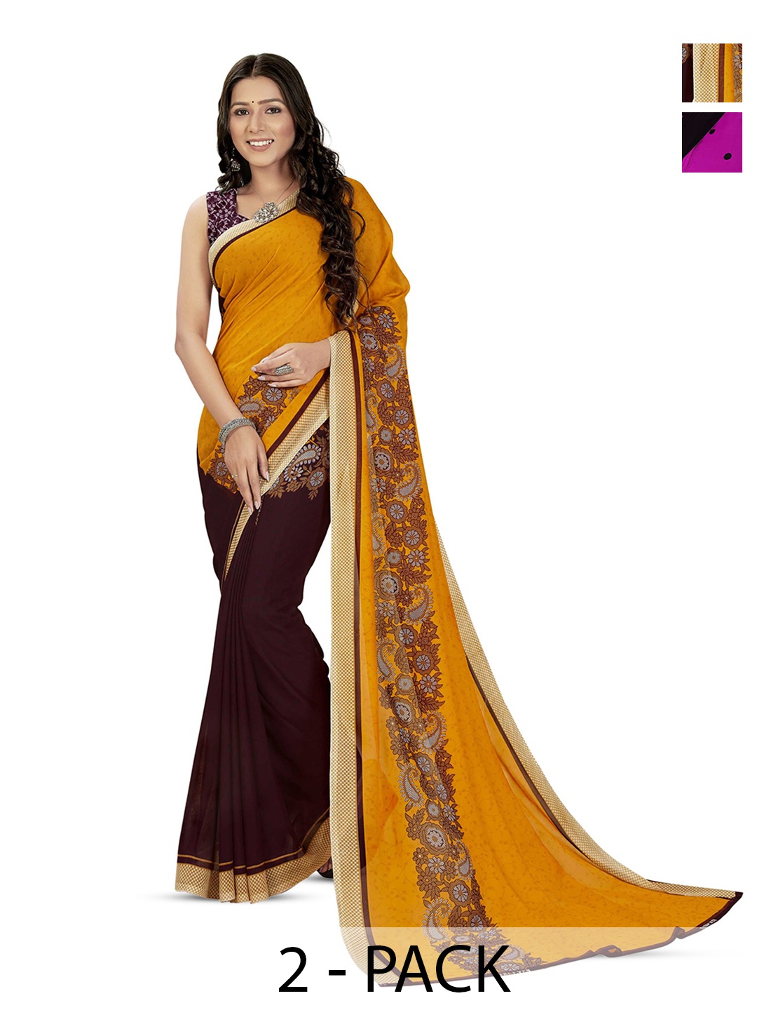 

ANAND SAREES Selection Of 2 Polka Dot Printed Sarees, Purple