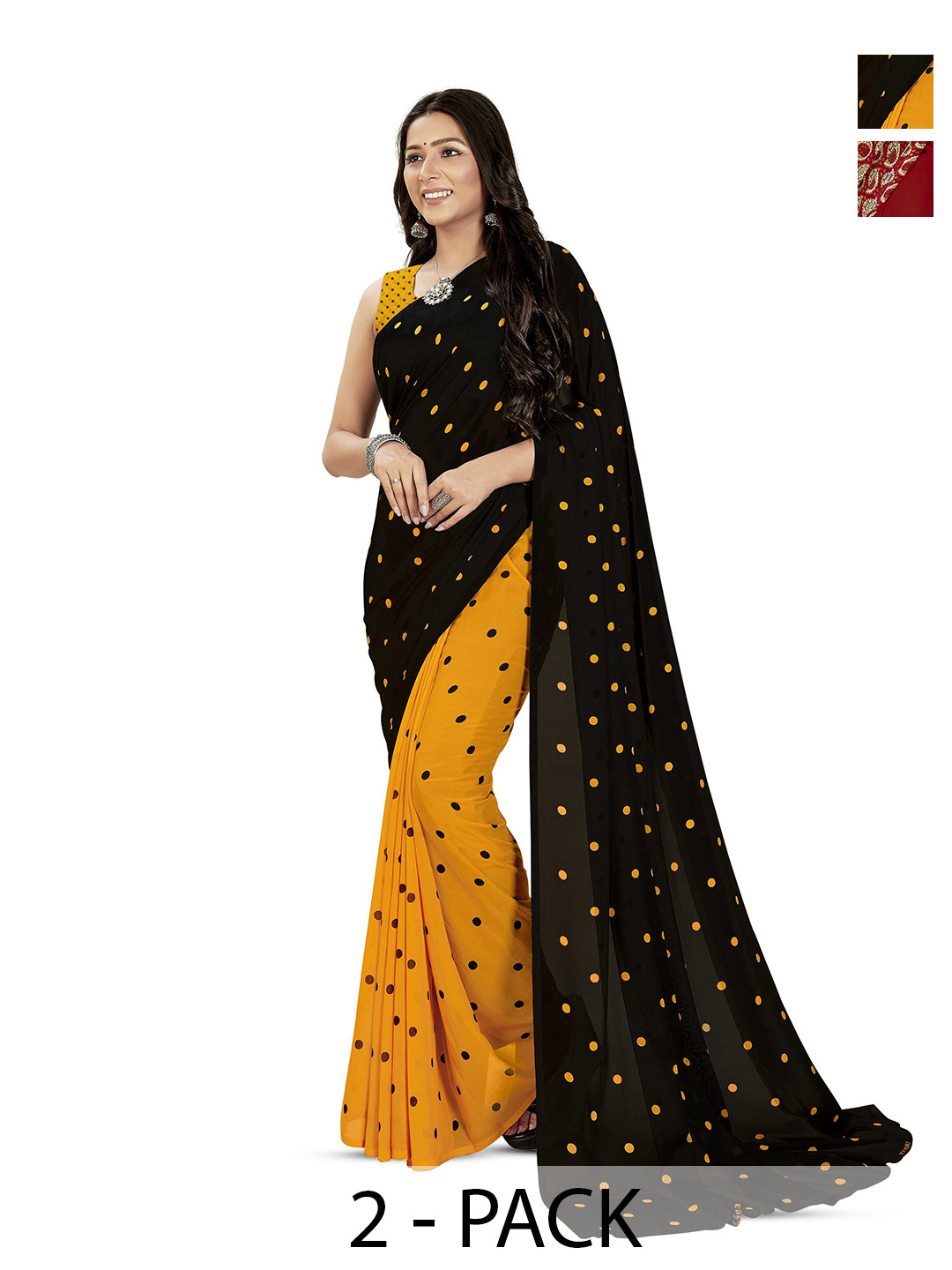 

ANAND SAREES Selection of 2 Polka Dot Sarees, Black