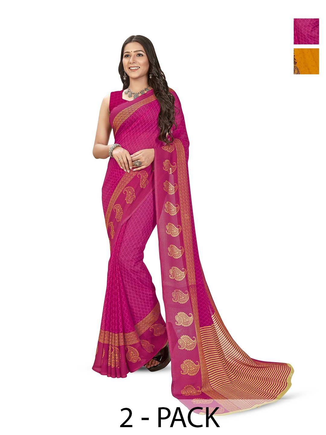 

ANAND SAREES Floral Poly Georgette Saree Pack of 2, Pink
