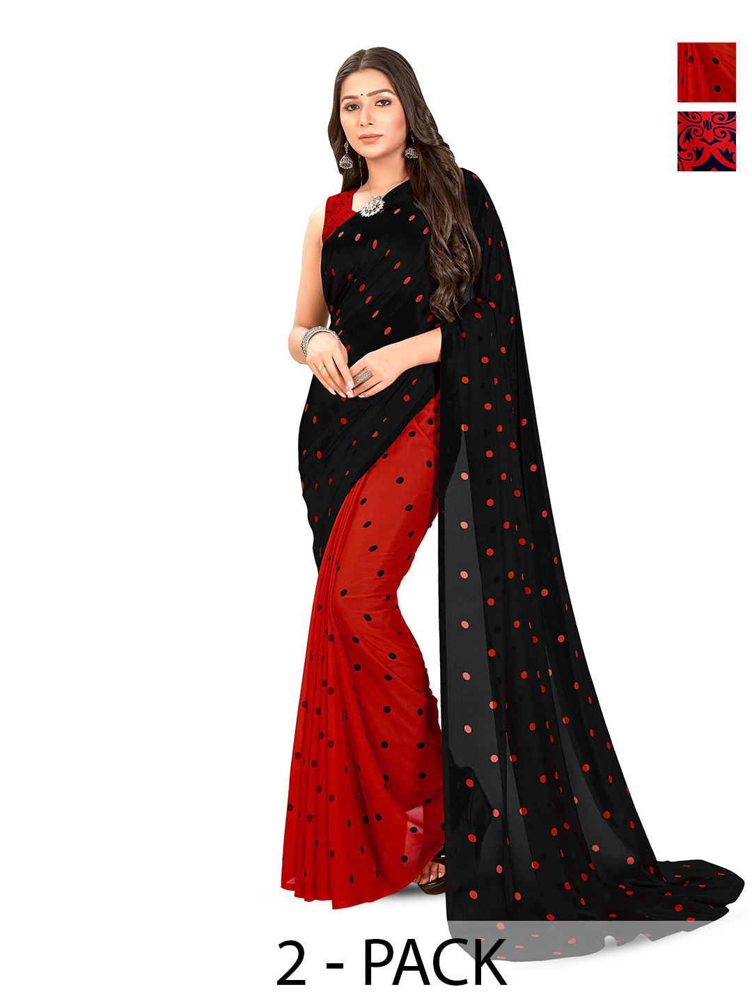 

ANAND SAREES Selection of 2 Polka Dot Sarees, Black