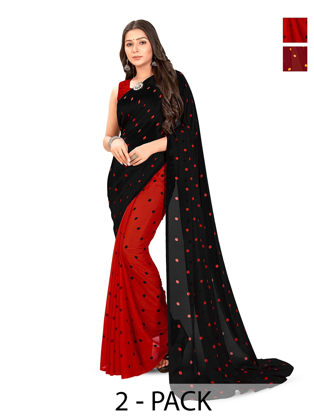 

ANAND SAREES Polka Dot Poly Georgette Saree Pack of 2, Yellow