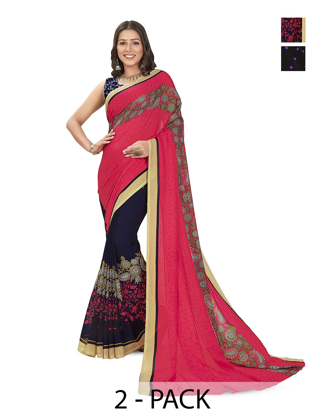 

ANAND SAREES Selection Of 2 Polka Dot Printed Saree, Purple