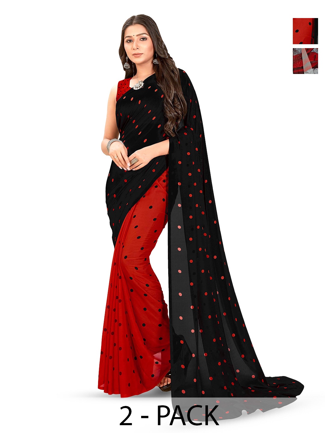 

ANAND SAREES Floral Poly Georgette Saree Pack of 2, Red