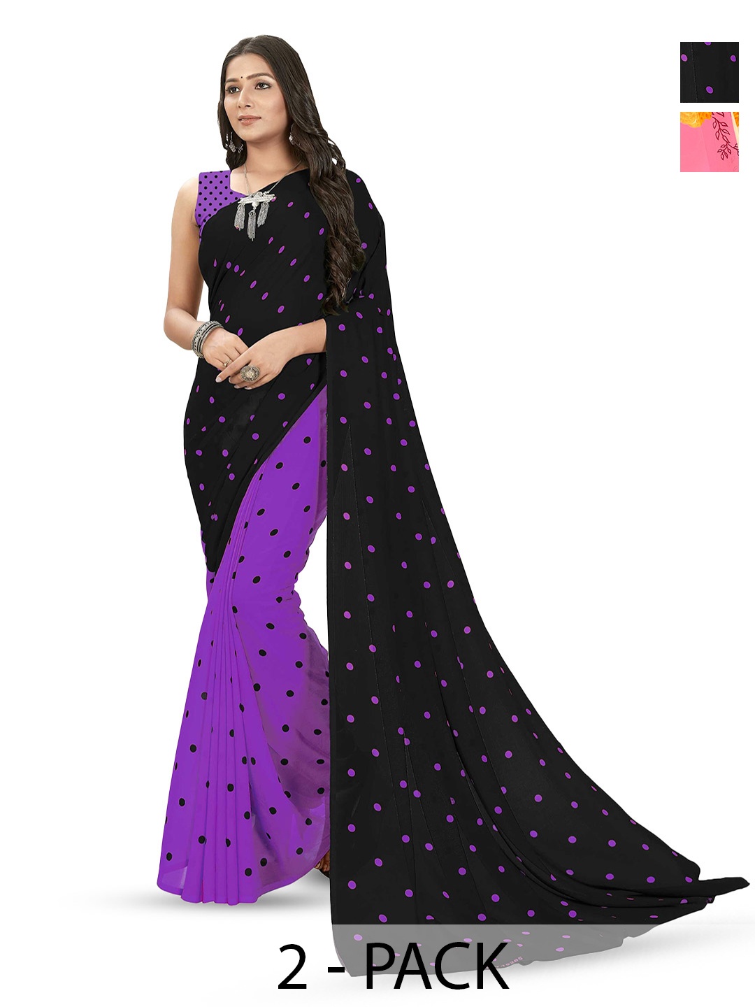

ANAND SAREES Floral Poly Georgette Saree Pack of 2, Purple