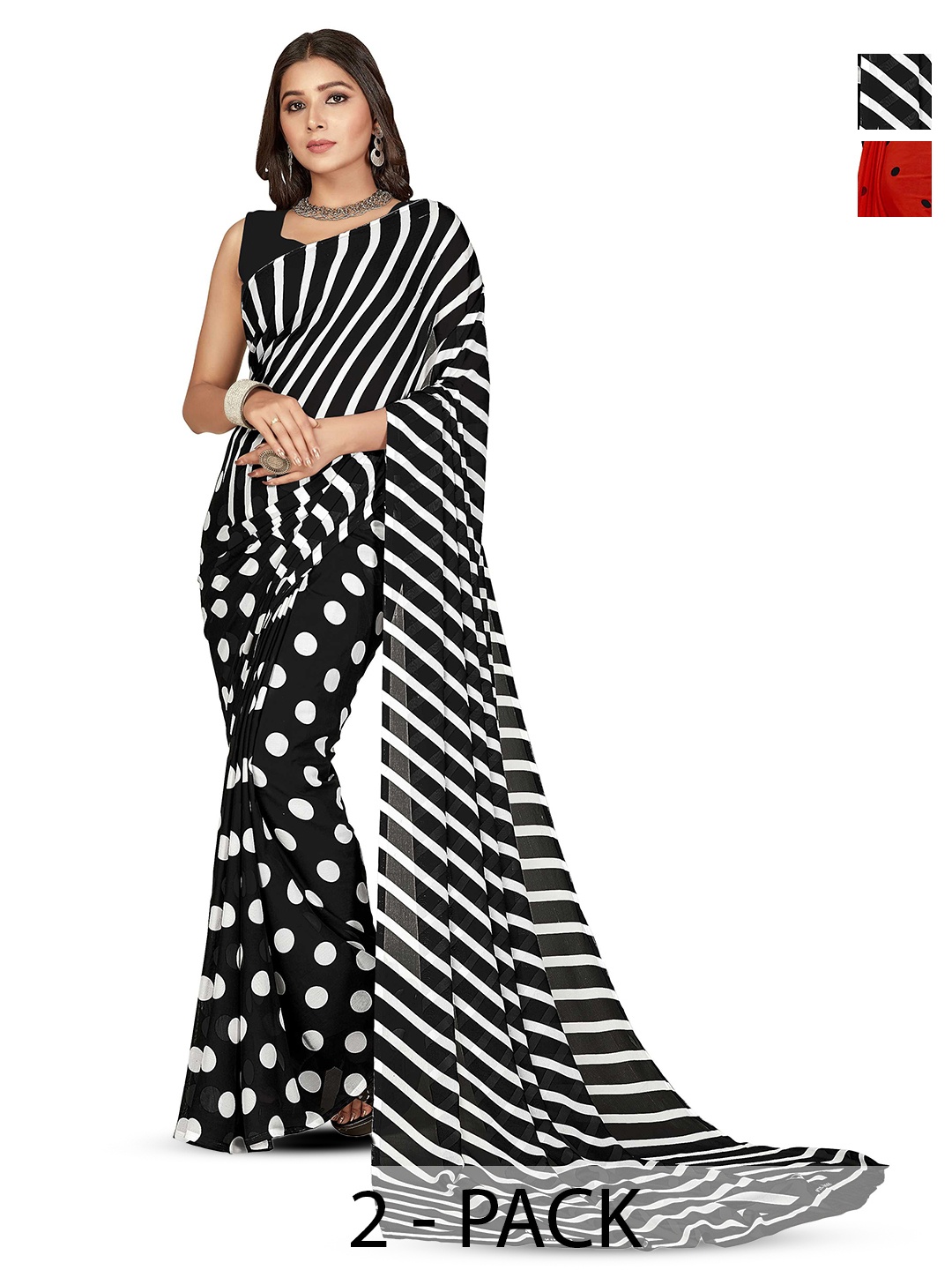 

ANAND SAREES Pack of 2 Polka Dot Printed Saree, Black