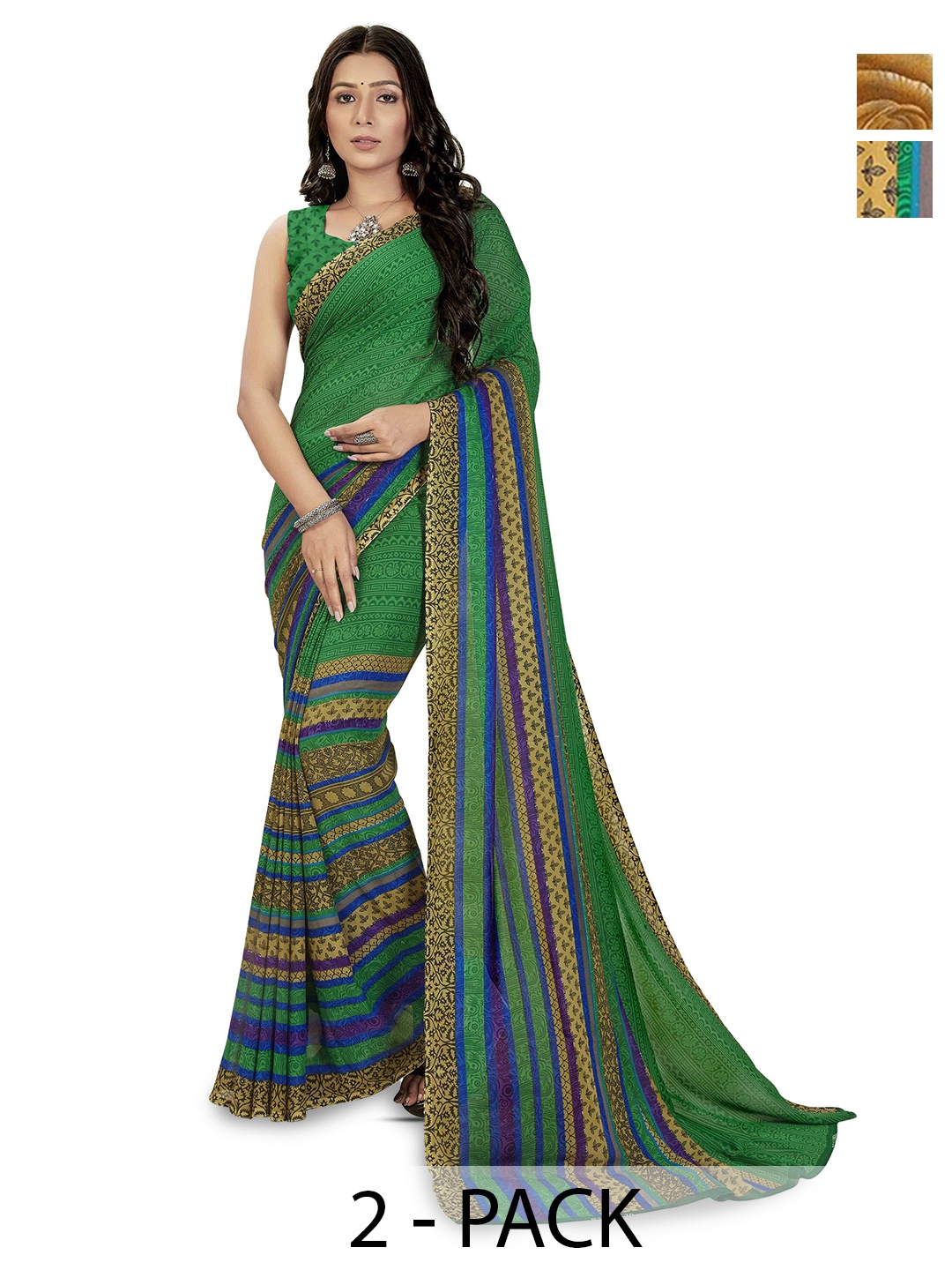 

ANAND SAREES Floral Poly Georgette Saree Pack of 2, Red