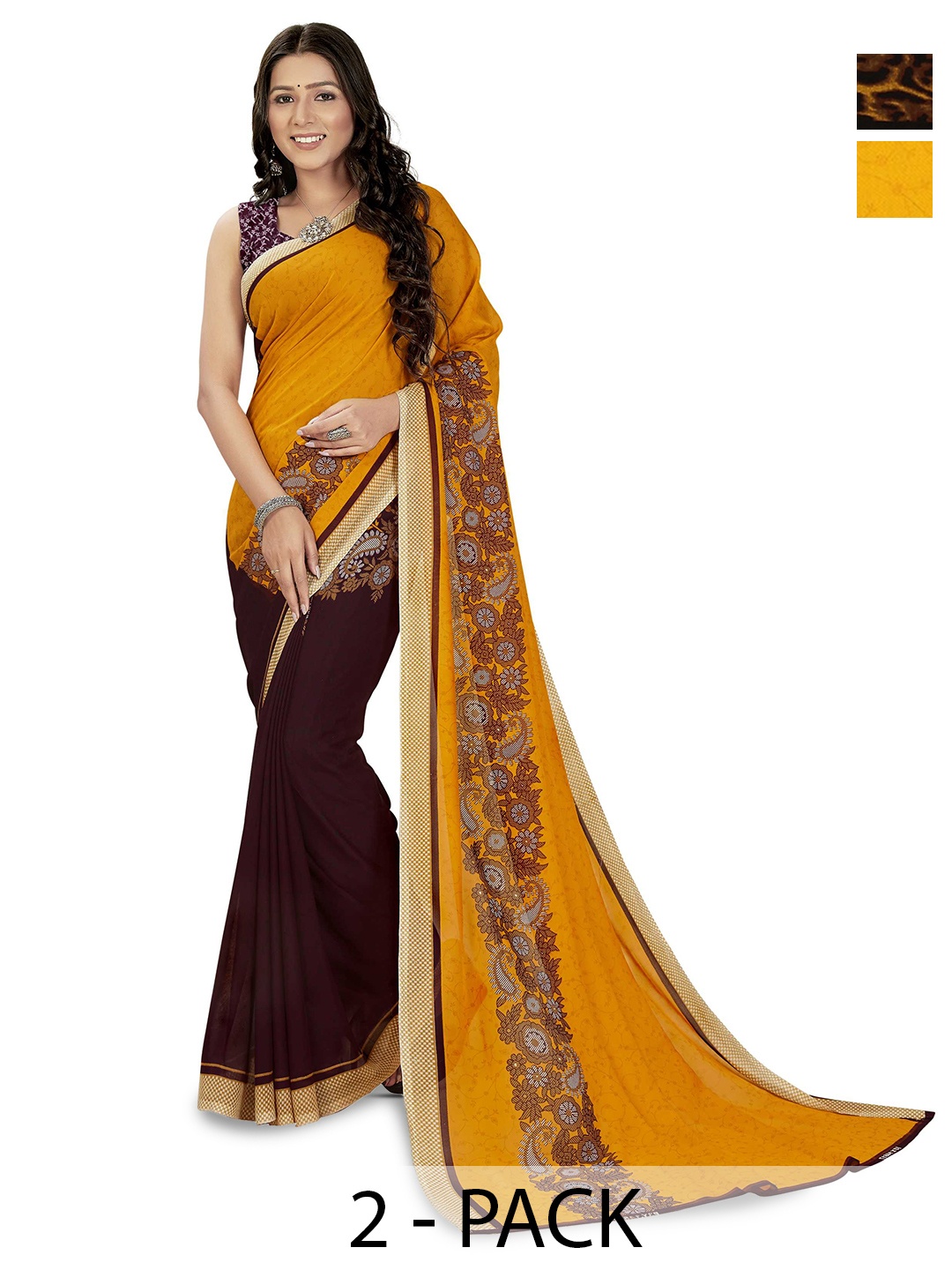 

ANAND SAREES Selection Of 2 Floral Printed Saree, Yellow