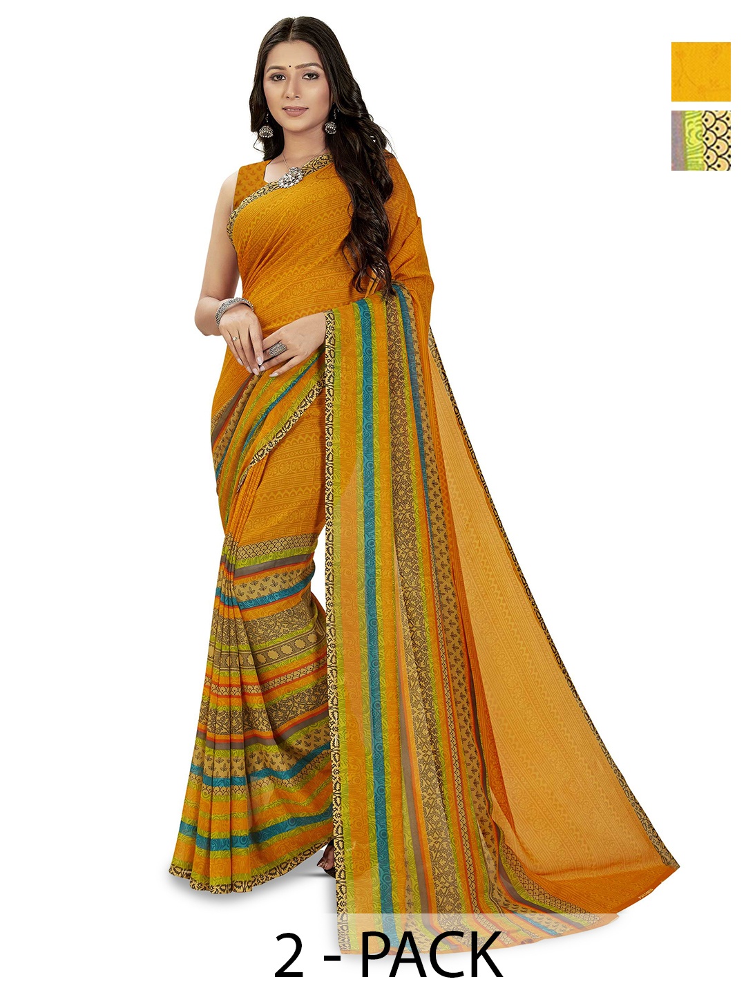 

ANAND SAREES Selection Of 2 Ethnic Motifs Printed Saree, Yellow