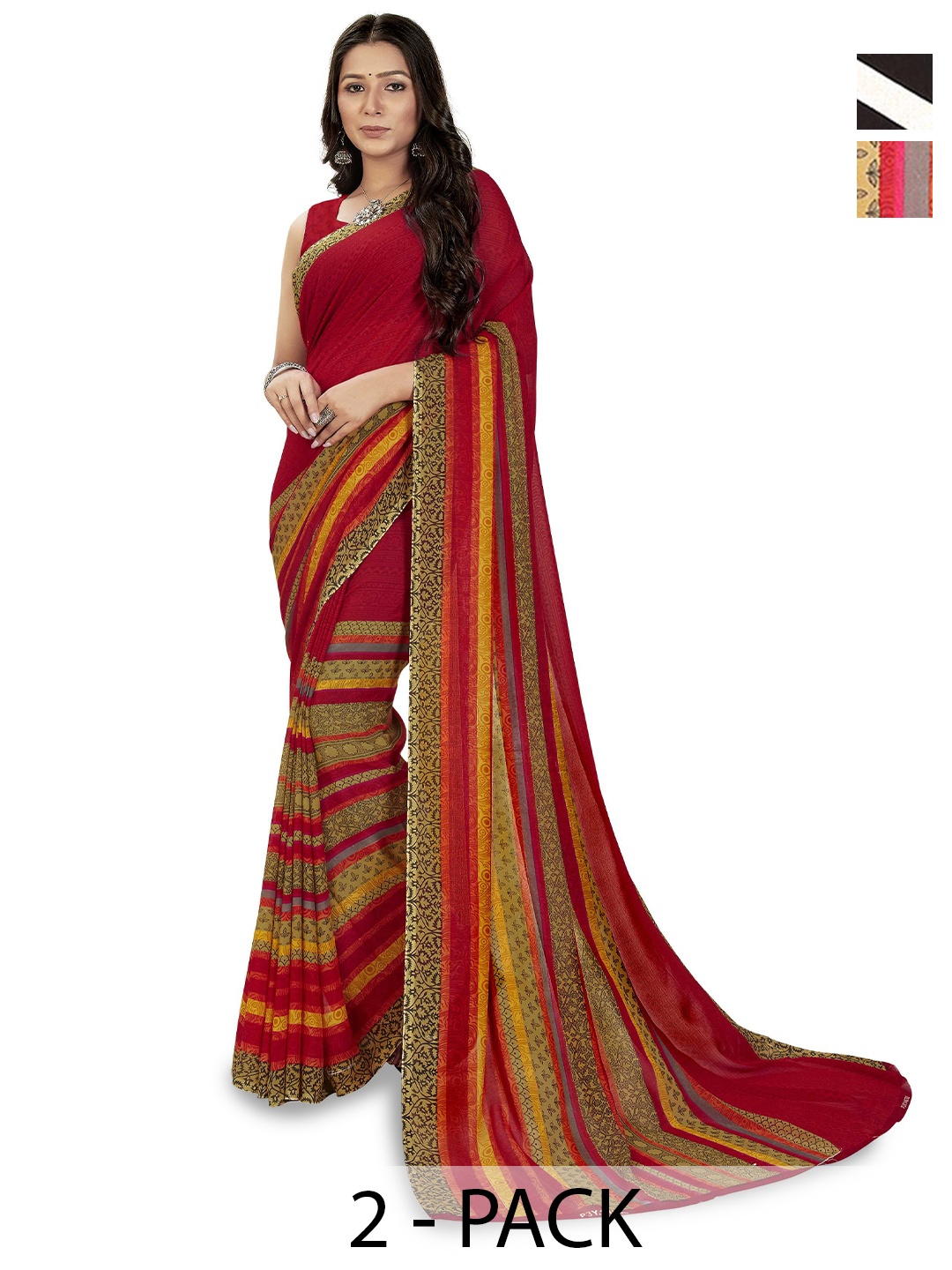 

ANAND SAREES Selection Of 2 Printed Sarees, Red