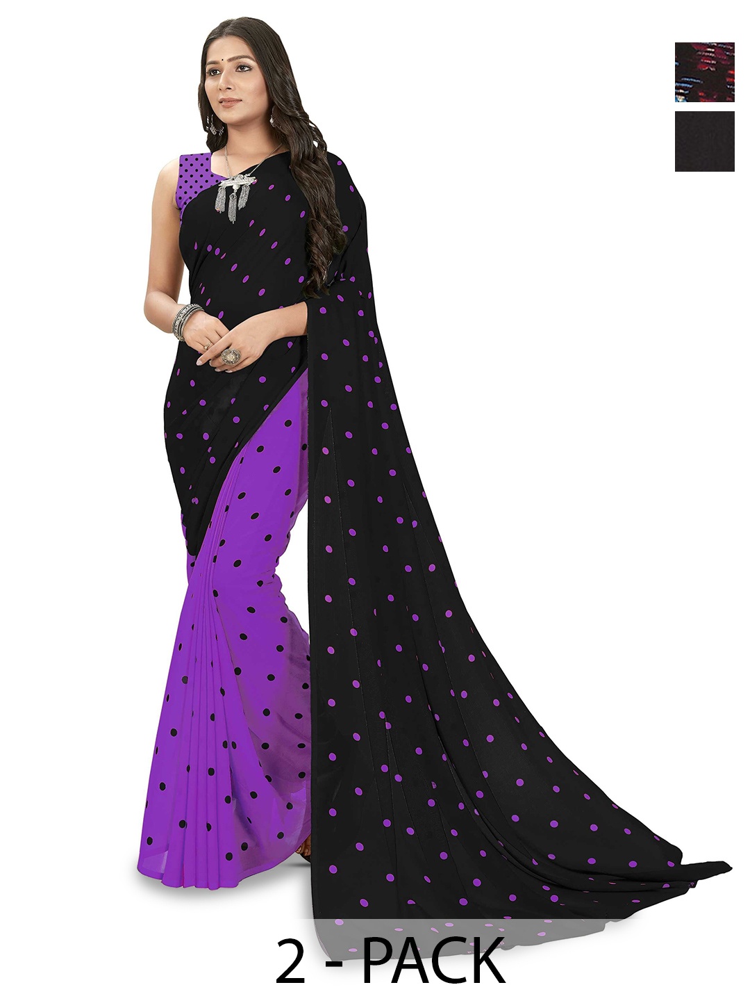 

ANAND SAREES Poly Georgette Saree Pack of 2, Purple