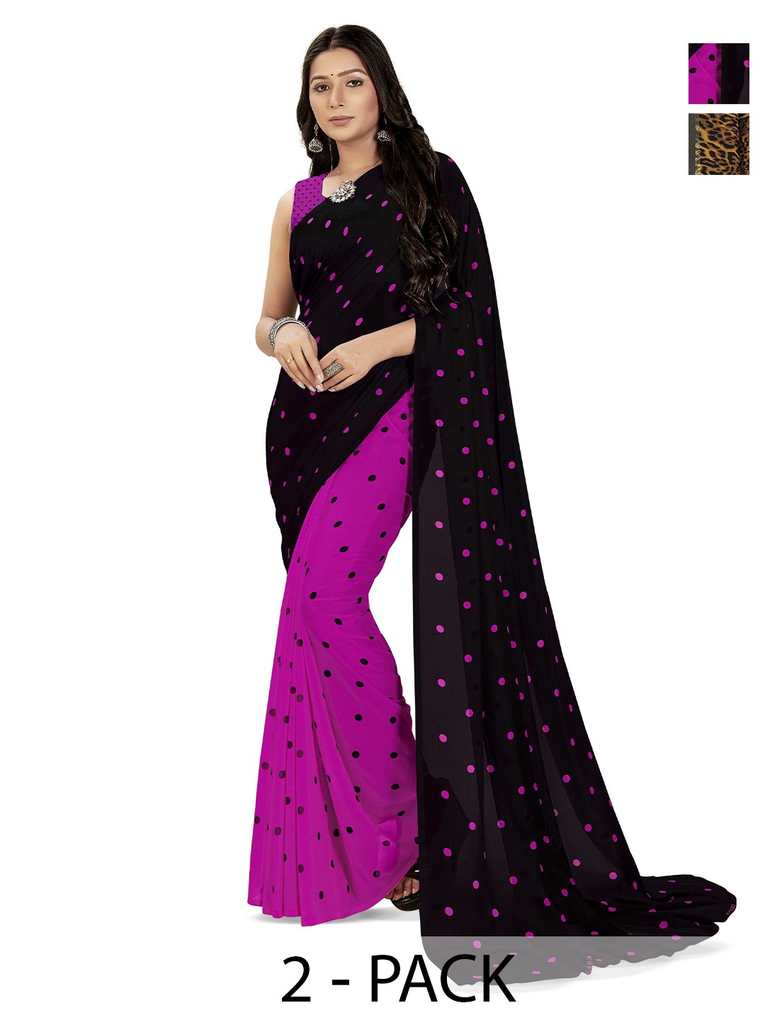 

ANAND SAREES Selection Of 2 Printed Sarees, Black