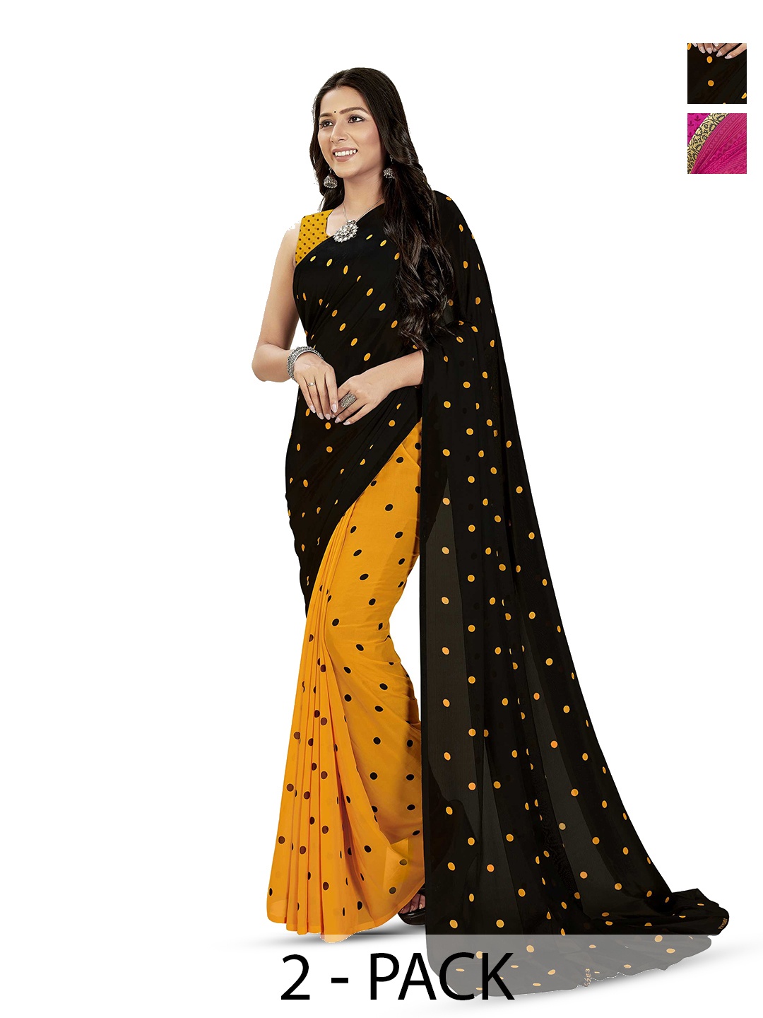 

ANAND SAREES Selection Of 2 Printed Sarees, Black