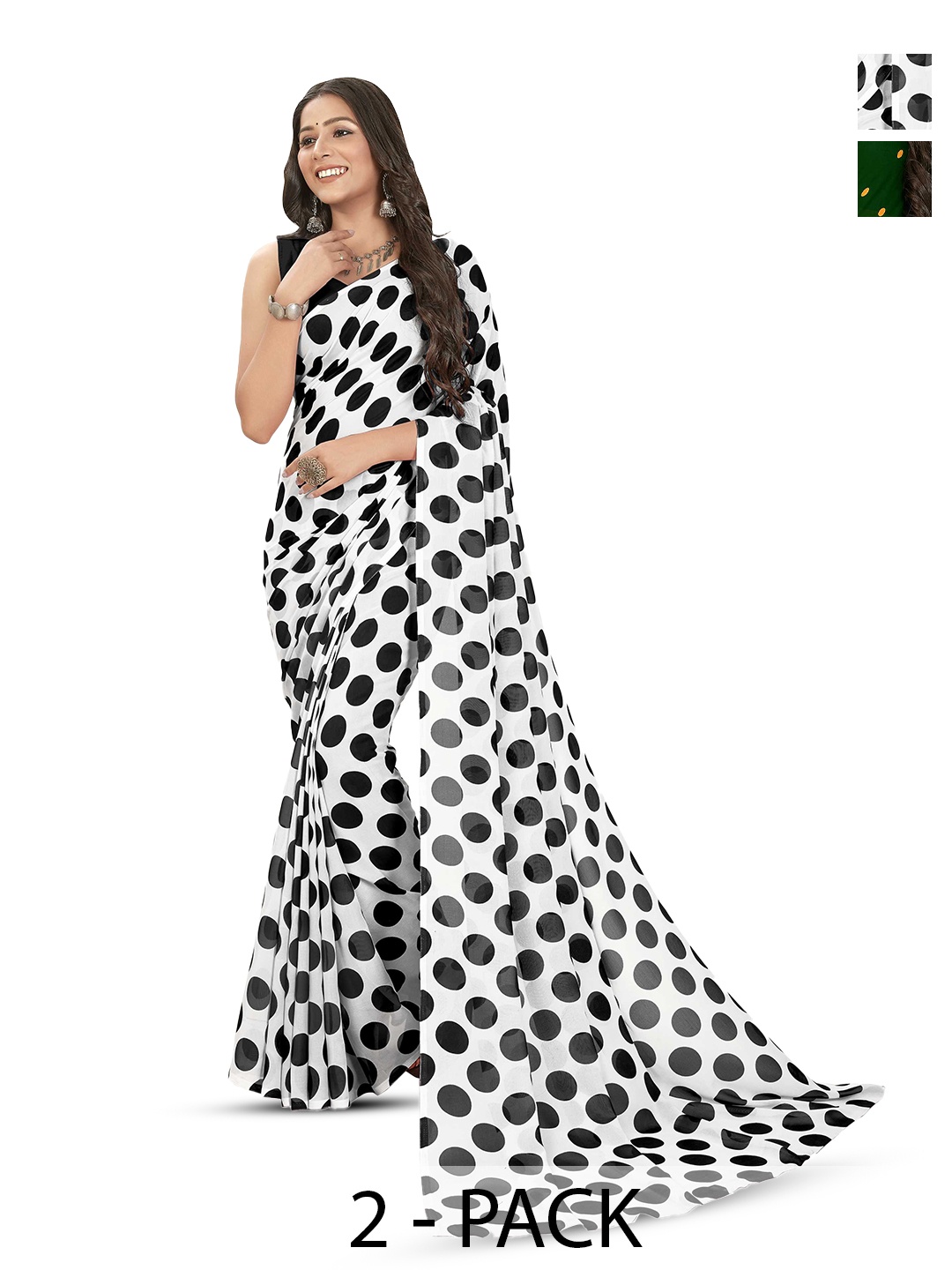 

ANAND SAREES Selection Of 2 Printed Sarees, White