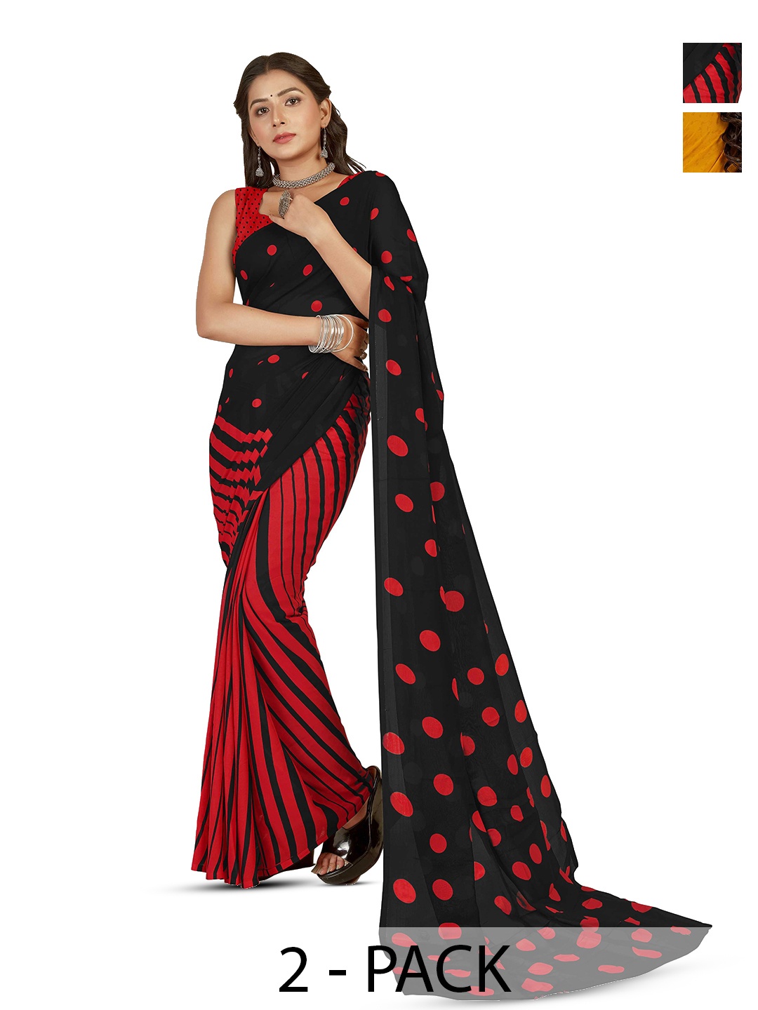 

ANAND SAREES Selection Of 2 Ethnic Motifs Printed Saree, Black