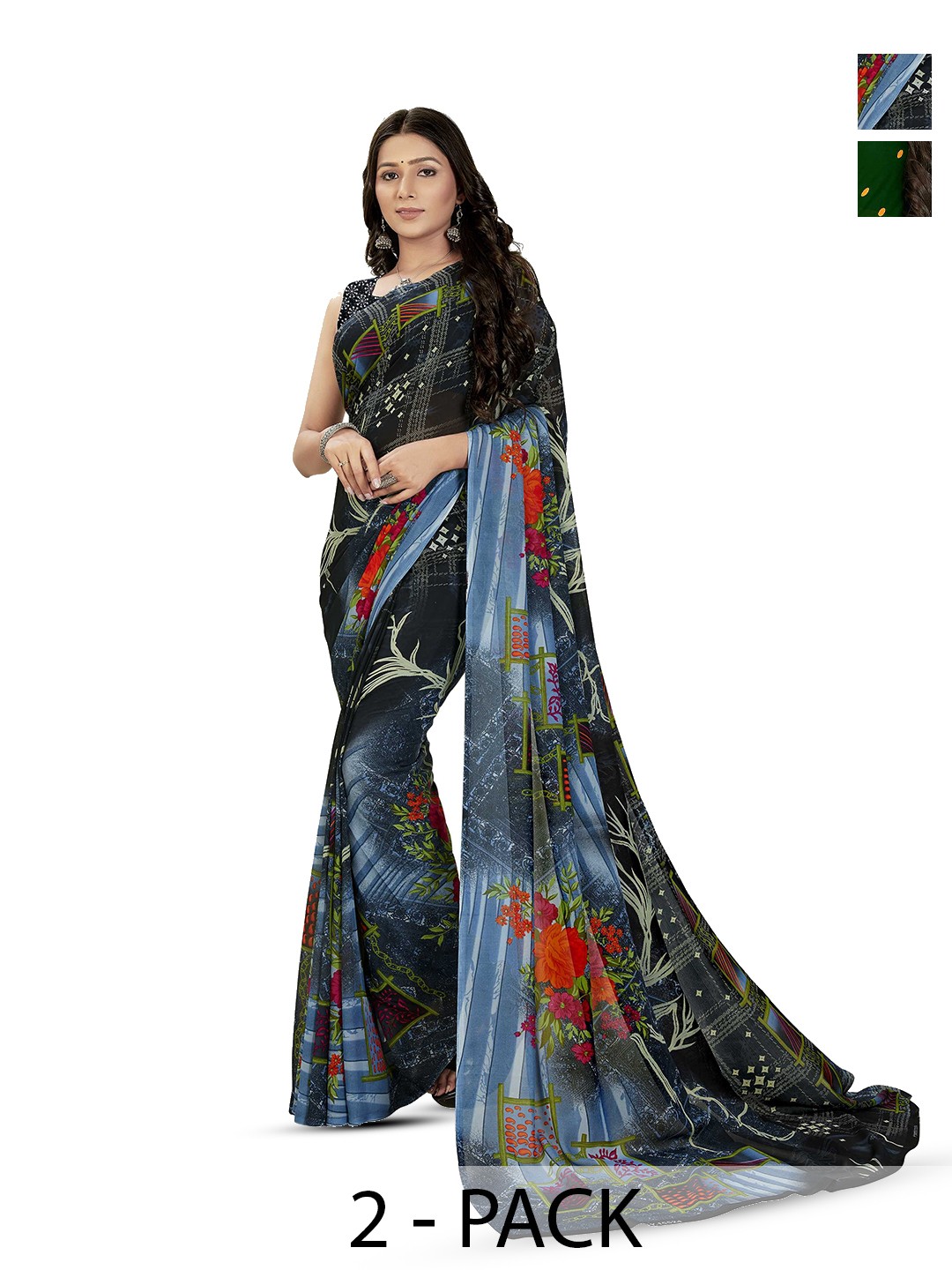 

ANAND SAREES Selection Of 2 Printed Sarees, Yellow