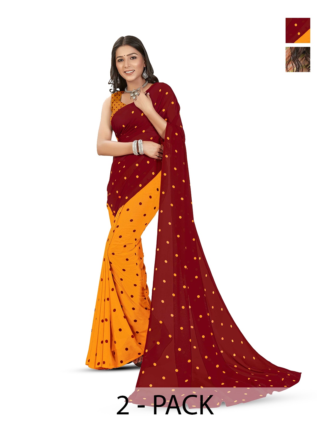 

ANAND SAREES Selection Of 2 Printed Sarees, Yellow