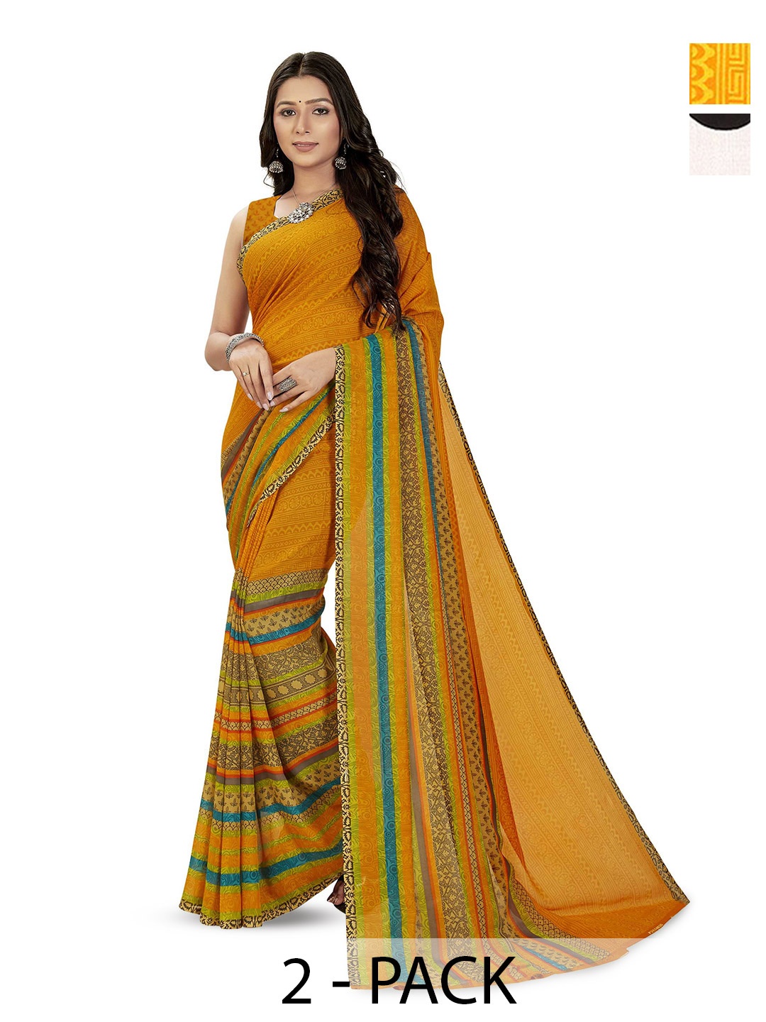 

ANAND SAREES Selection Of 2 Ethnic Motifs Printed Saree, Yellow