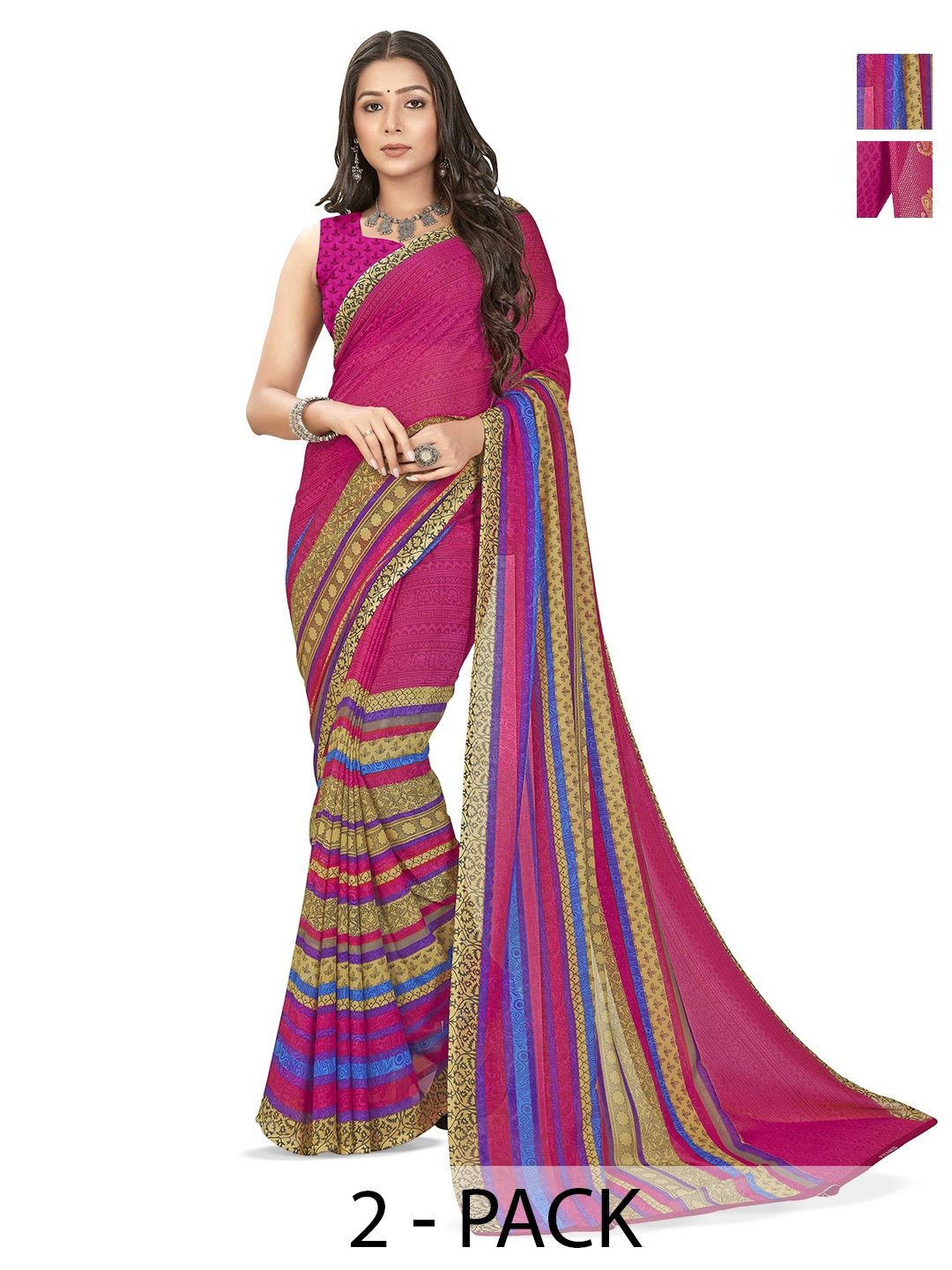 

ANAND SAREES Ethnic Motifs Poly Georgette Saree Pack of 2, Pink