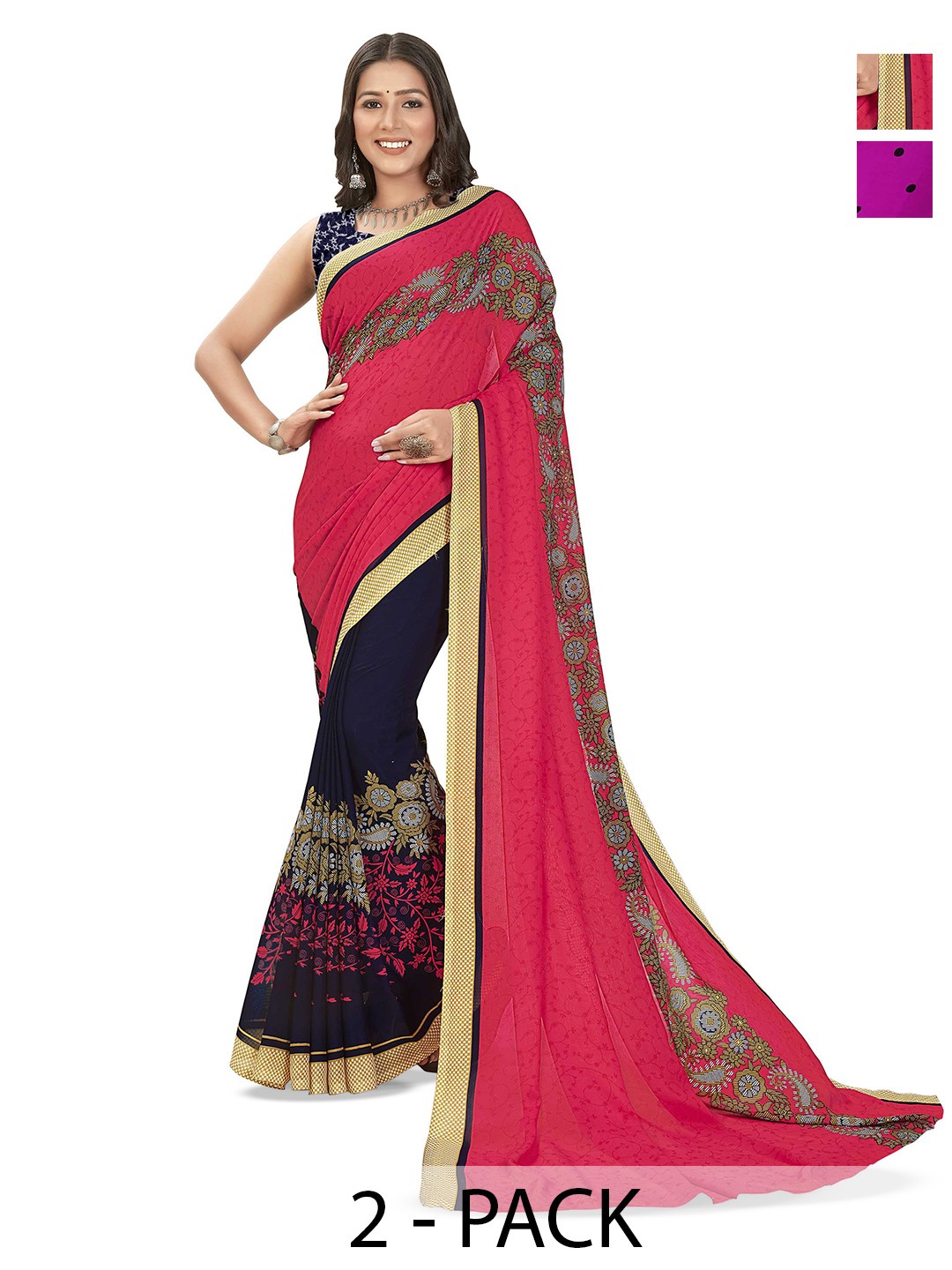 

ANAND SAREES Selection Of 2 Polka Dots Printed Saree, Black