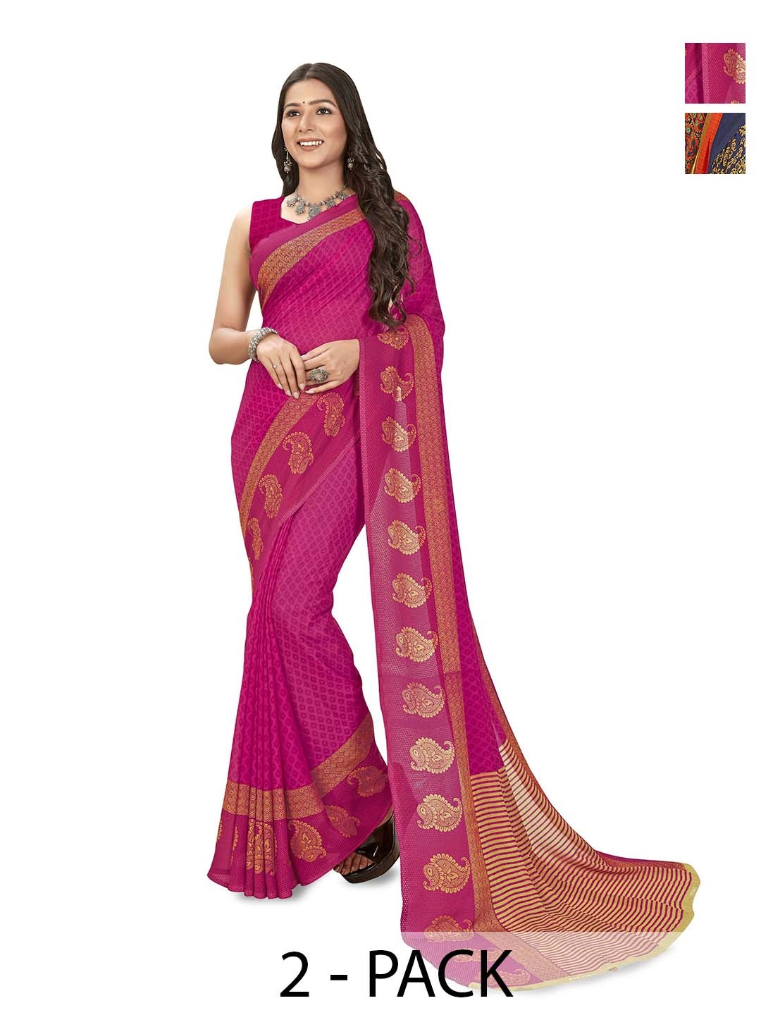 

ANAND SAREES Ethnic Motifs Poly Georgette Saree Pack of 2, Pink