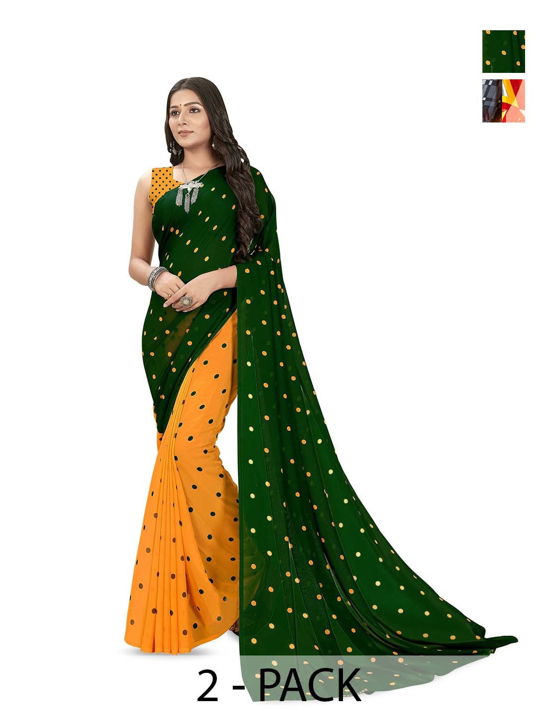 

ANAND SAREES Selection of 2 Printed Sarees, Yellow