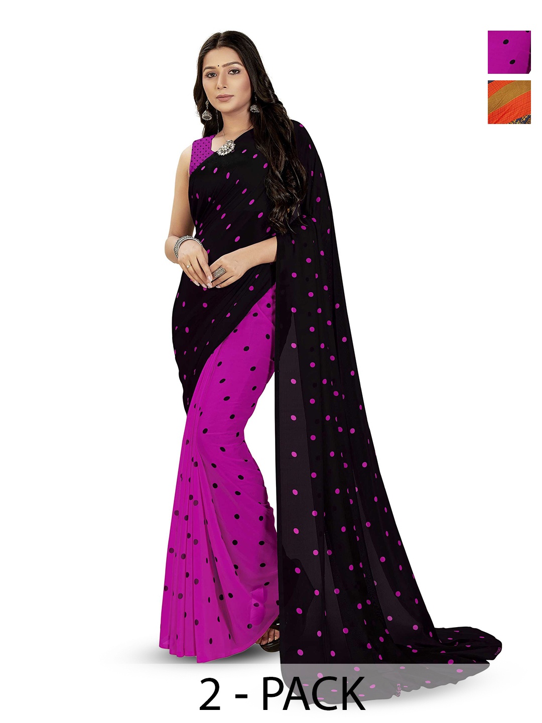 

ANAND SAREES Selection Of 2 Polka Dot Printed Sarees, Purple