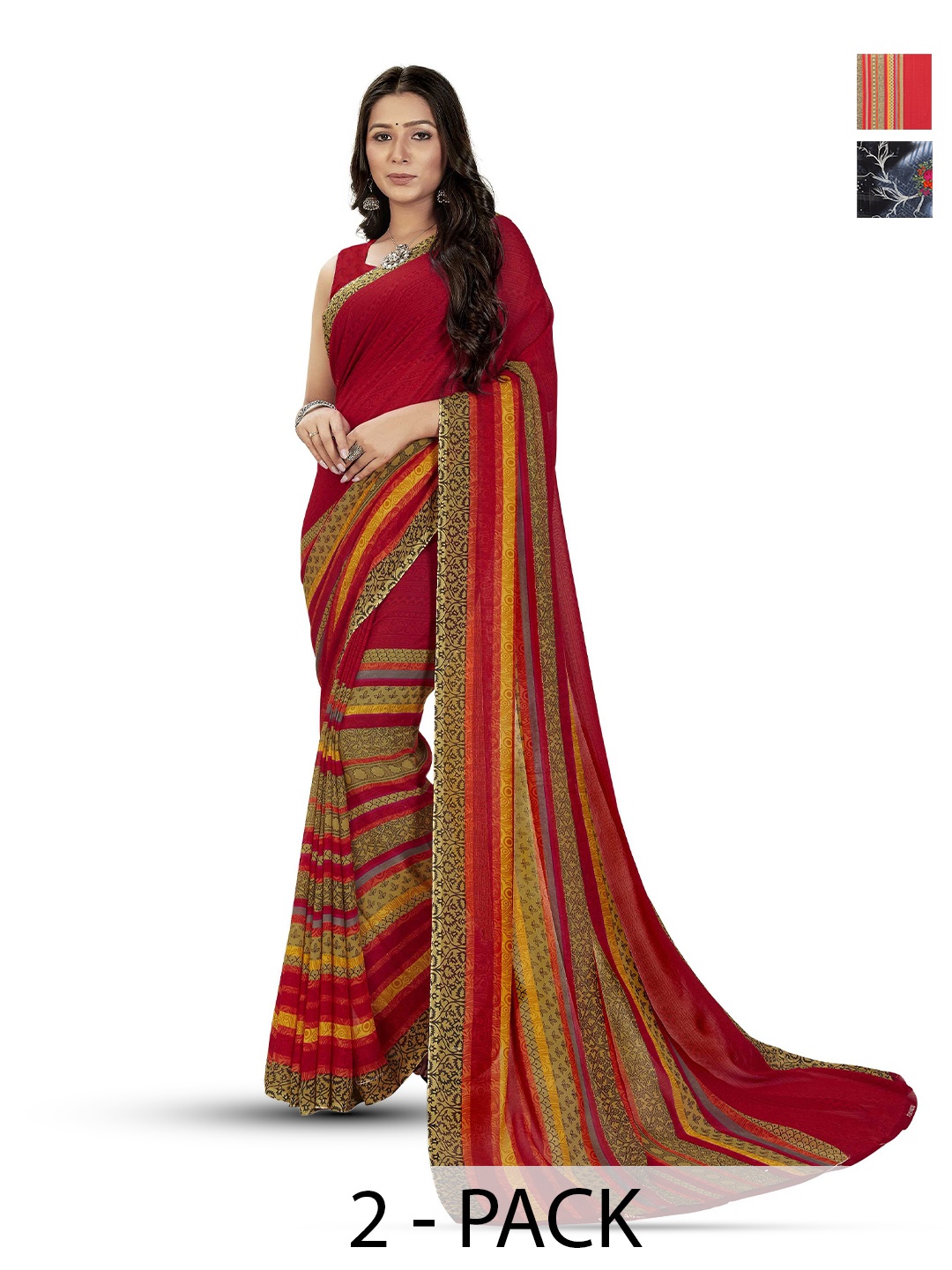 

ANAND SAREES Selection Of 2 Abstract Printed Sarees, Black